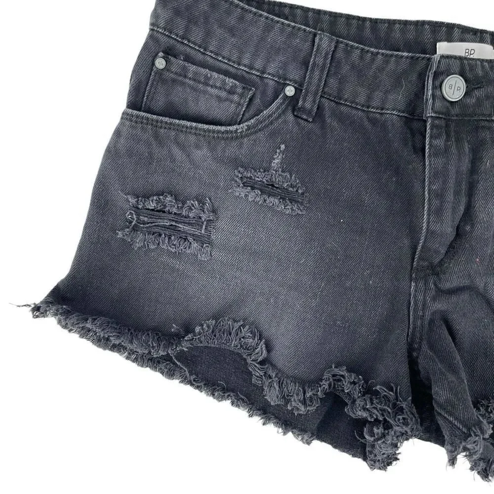 Cut Off Jean Shorts Black Denim Distressed BP Size 28 Waist Mid Rise Festival